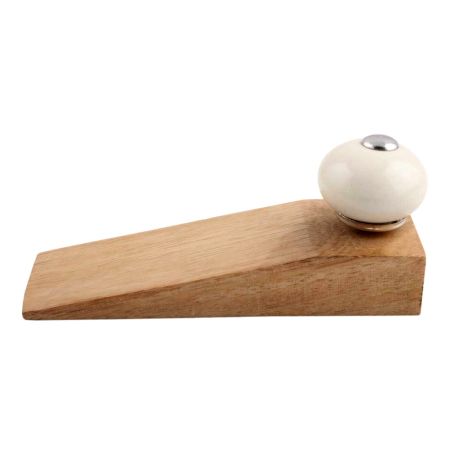 2 Pieces Cream Round Ceramic Wooden Door Stopper